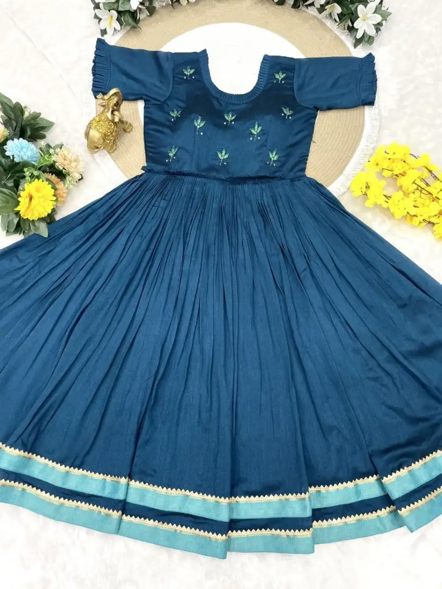 TRENDING VICHITRA SILK MAGGAM WORK ONE PIECE DRESS FESTIVE WEAR WHOLESALE PRICE ETHNIC GARMENT (4)