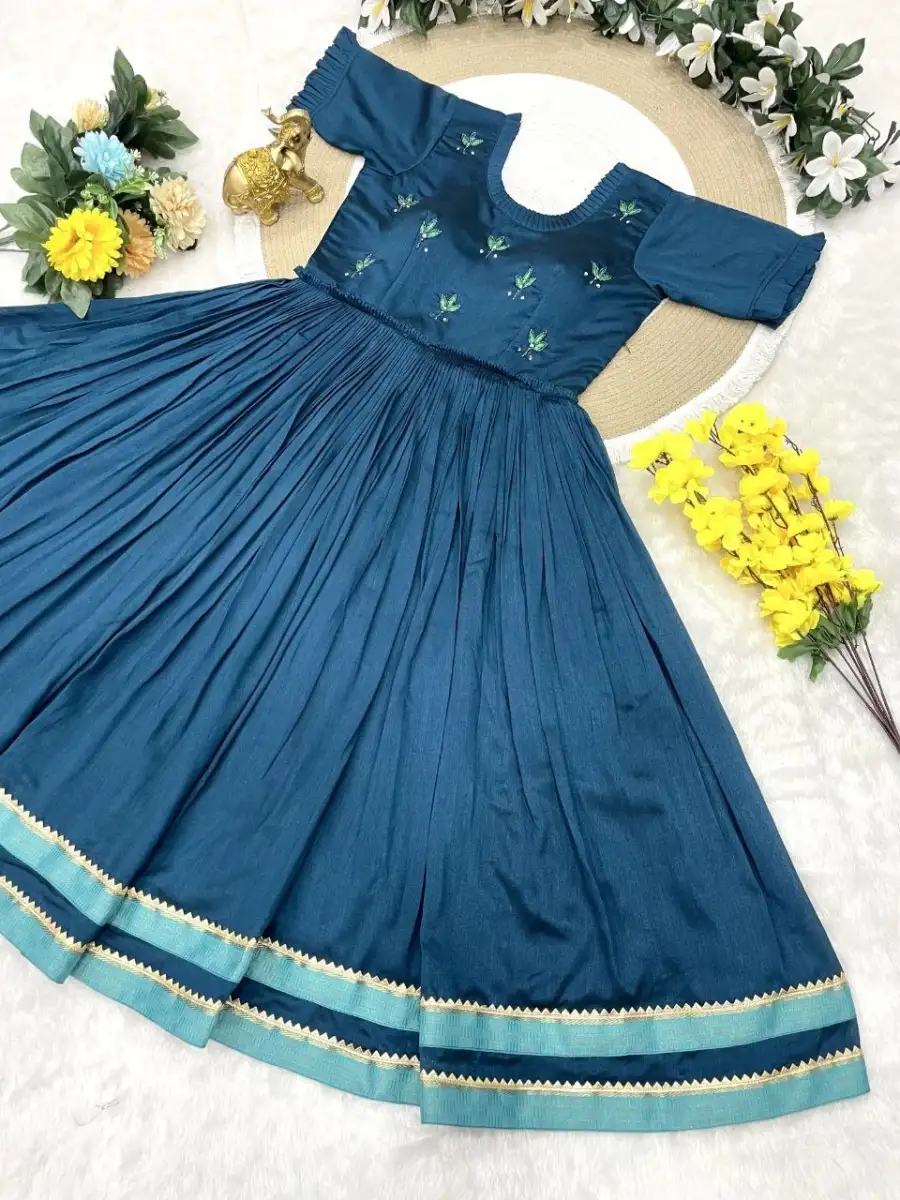 TRENDING VICHITRA SILK MAGGAM WORK ONE PIECE DRESS FESTIVE WEAR WHOLESALE PRICE ETHNIC GARMENT (7)