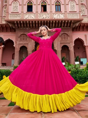 DESIGNER FAUX GEORGETTE EMBROIDERY WORK GOWN RANI
