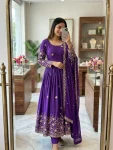 10DESIGNER VICHITRA SILK EMBROIDERY 5 MM SEQUENCE WORK GOWN BOTTOM WITH DUPATTA WEDDING WEAR WHOLESALE PRICE ETHNIC GARMENT (13)