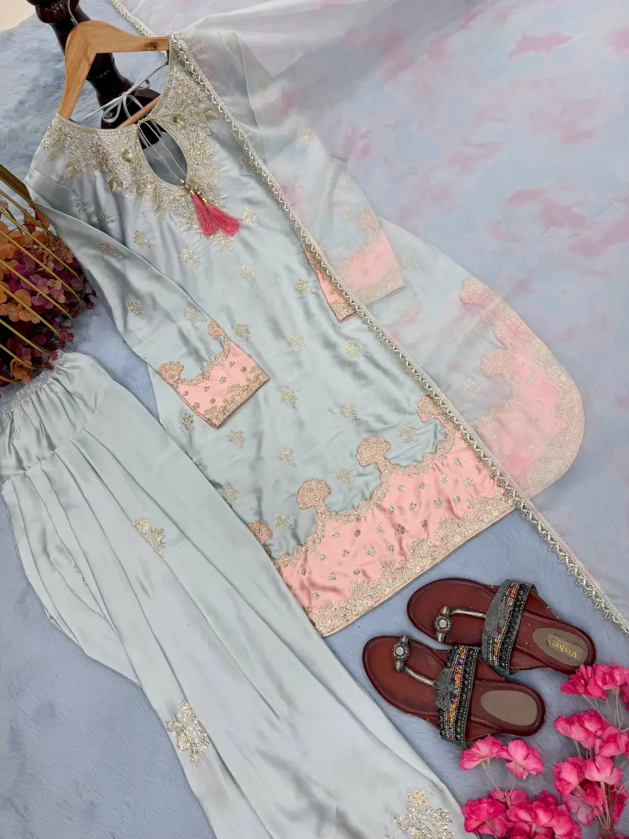 10FANCY JAPAN SATIN SILK EMBROIDERY 3 MM SEQUENCE WORK TOP PATIYALA WITH DUPATTA FESTIVE WEAR WHOLESALE PRICE ETHNIC GARMENT (15)