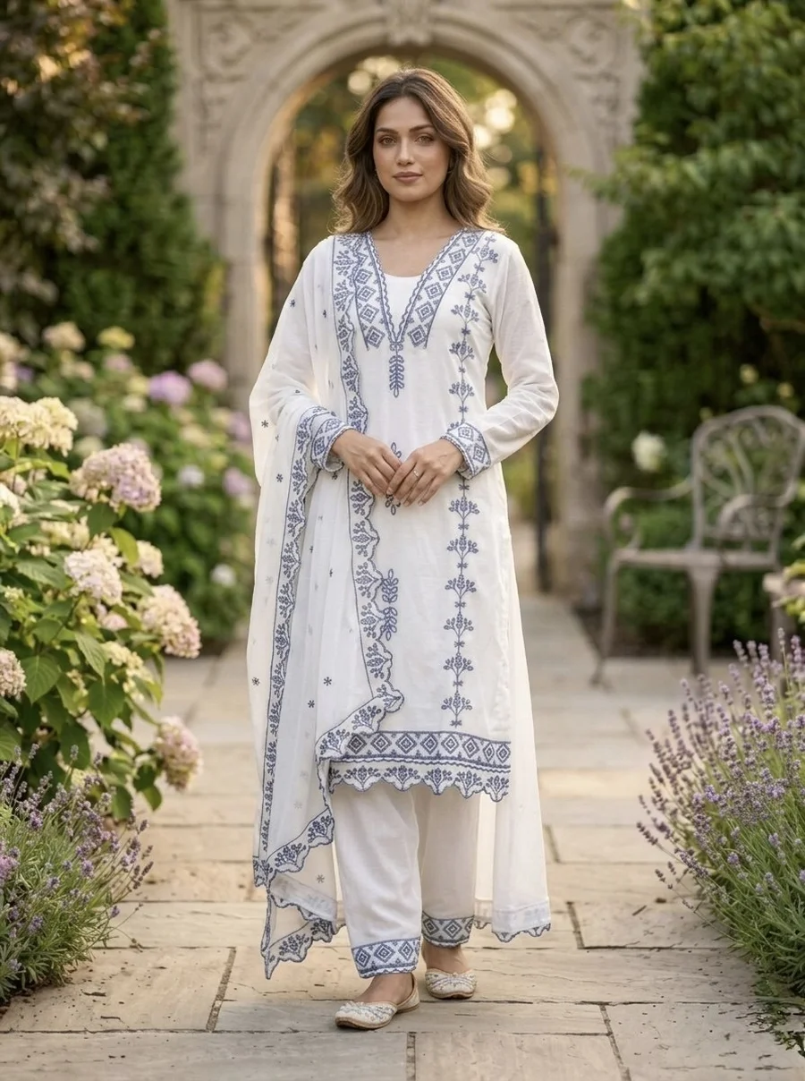 11DESIGNER GEORGETTE EMBROIDERED COTTON THREAD WORK TOP BOTTOM WITH DUPATTA FESTIVE WEAR WHOLESALE PRICE ETHNIC GARMENT (13)