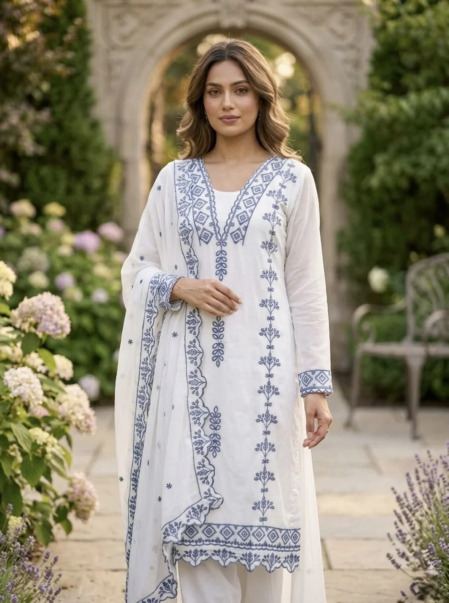 11DESIGNER GEORGETTE EMBROIDERED COTTON THREAD WORK TOP BOTTOM WITH DUPATTA FESTIVE WEAR WHOLESALE PRICE ETHNIC GARMENT (16)