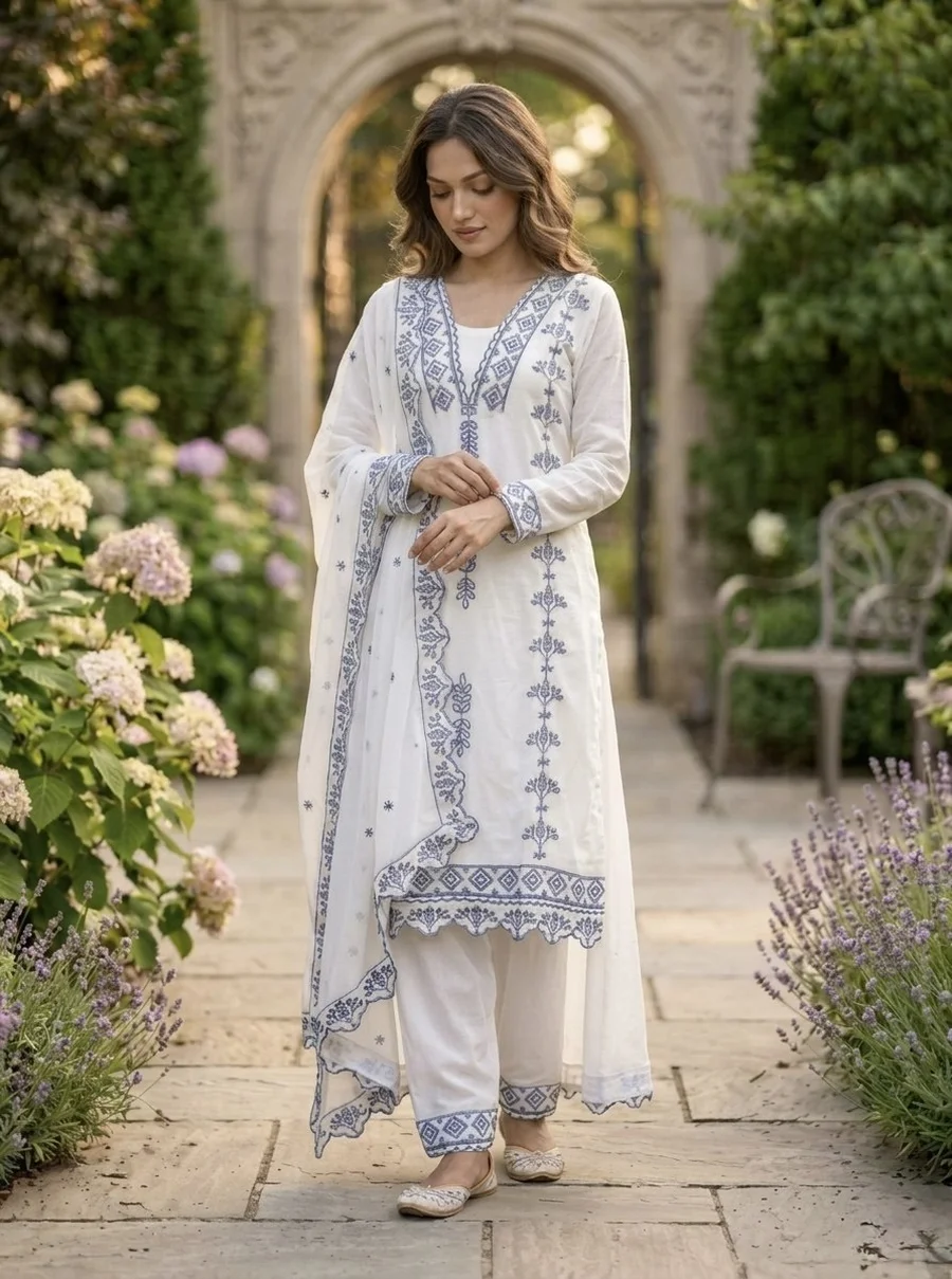 11DESIGNER GEORGETTE EMBROIDERED COTTON THREAD WORK TOP BOTTOM WITH DUPATTA FESTIVE WEAR WHOLESALE PRICE ETHNIC GARMENT (19)