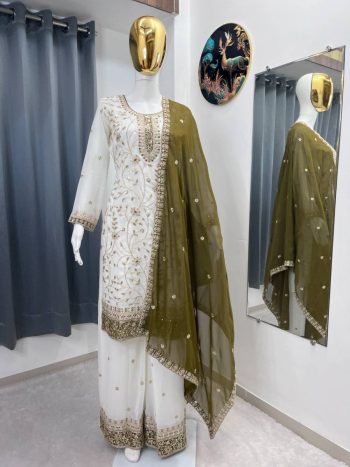 FANCY GEORGETTE EMBROIDERY SEQUENCE WORK TOP PALAZZO WITH DUPATTA MEHNDI