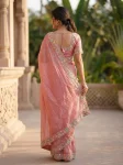 12DESIGNER FENDY CHIFFON BEADS EMBROIDERY WORK LACE BORDER WORK SAREE WITH UNSTITCHED BLOUSE WEDDING WEAR WHOLESALE PRICE ETHNIC GARMENT (8)