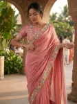 12DESIGNER FENDY CHIFFON BEADS EMBROIDERY WORK LACE BORDER WORK SAREE WITH UNSTITCHED BLOUSE WEDDING WEAR WHOLESALE PRICE ETHNIC GARMENT (8)