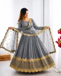 12DESIGNER GEORGETTE EMBROIDERY SEQUENCE WORK GOWN WITH DUPATTA FESTIVE WEAR WHOLESALE PRICE ETHNIC GARMENT (10)