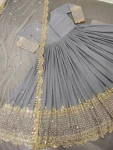 12DESIGNER GEORGETTE EMBROIDERY SEQUENCE WORK GOWN WITH DUPATTA FESTIVE WEAR WHOLESALE PRICE ETHNIC GARMENT (10)