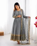 12DESIGNER GEORGETTE EMBROIDERY SEQUENCE WORK GOWN WITH DUPATTA FESTIVE WEAR WHOLESALE PRICE ETHNIC GARMENT (10)