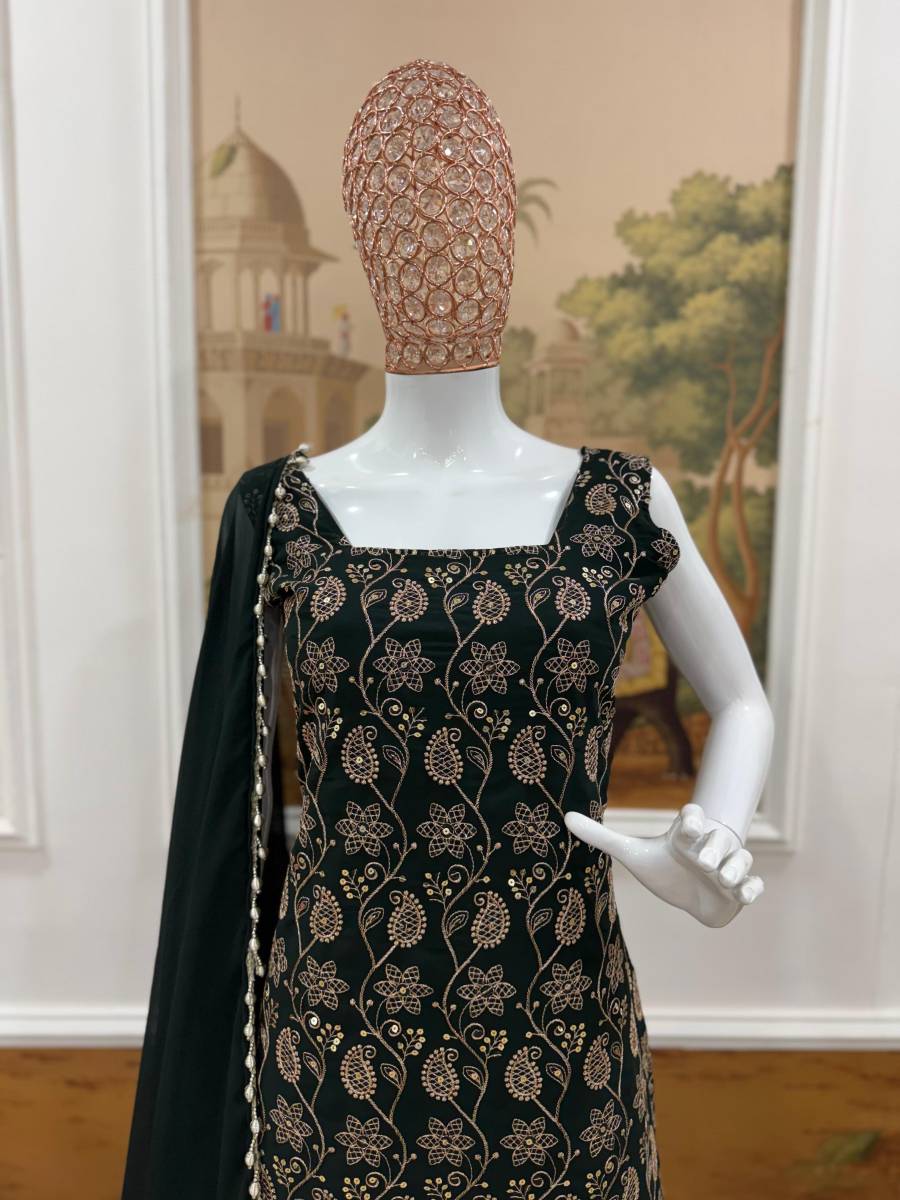 12DESIGNER GEORGETTE EMBROIDERY WORK WITH FANCY LACE WORK TOP SHARARA WITH DUPATTA FESTIVE WEAR WHOLESALE PRICE ETHNIC GARMENT (10)