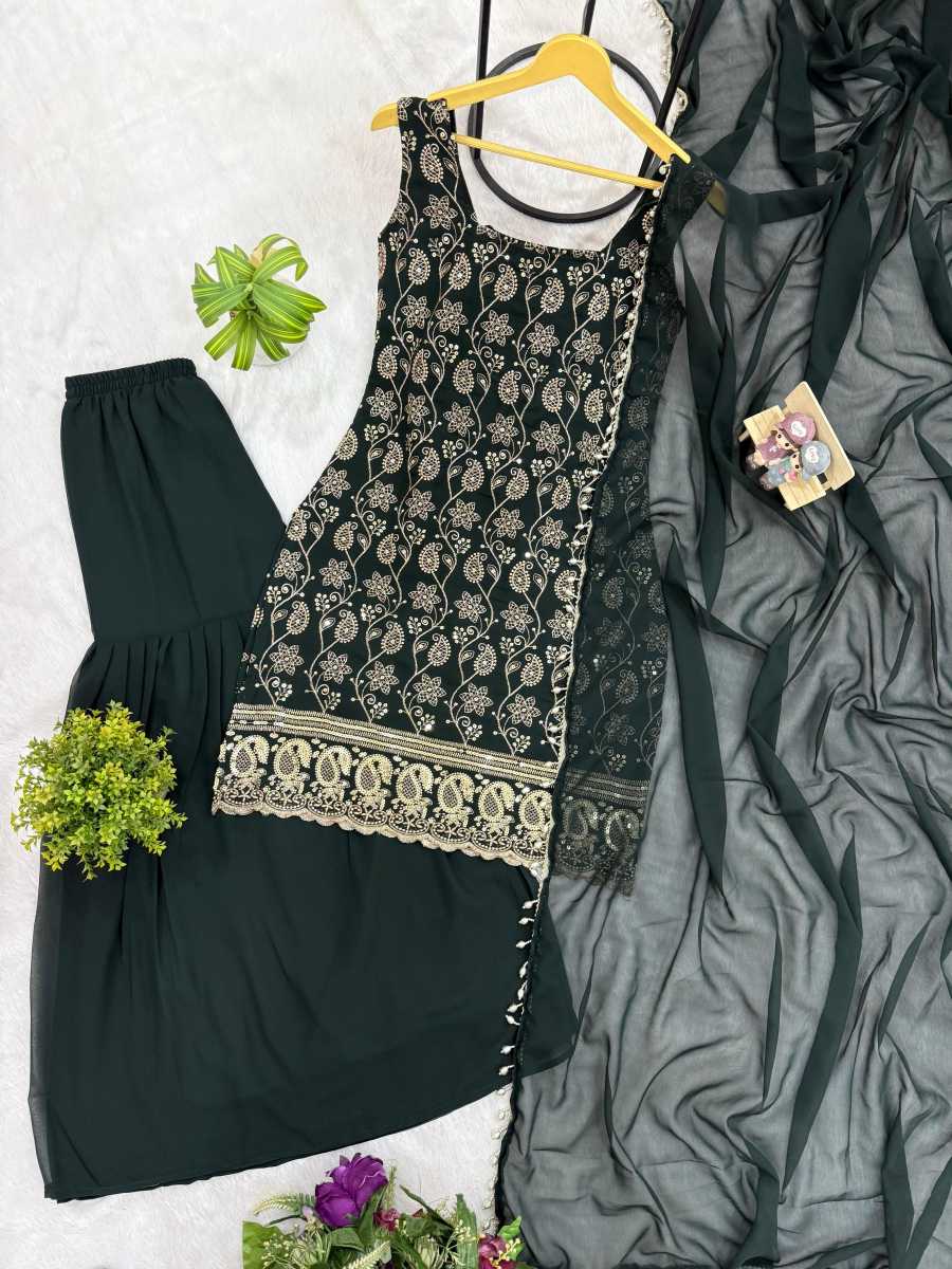 12DESIGNER GEORGETTE EMBROIDERY WORK WITH FANCY LACE WORK TOP SHARARA WITH DUPATTA FESTIVE WEAR WHOLESALE PRICE ETHNIC GARMENT (11)