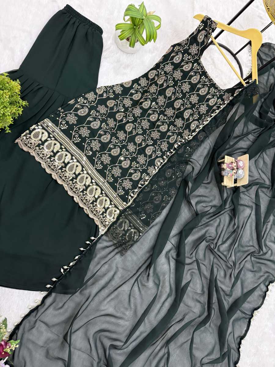 12DESIGNER GEORGETTE EMBROIDERY WORK WITH FANCY LACE WORK TOP SHARARA WITH DUPATTA FESTIVE WEAR WHOLESALE PRICE ETHNIC GARMENT (12)