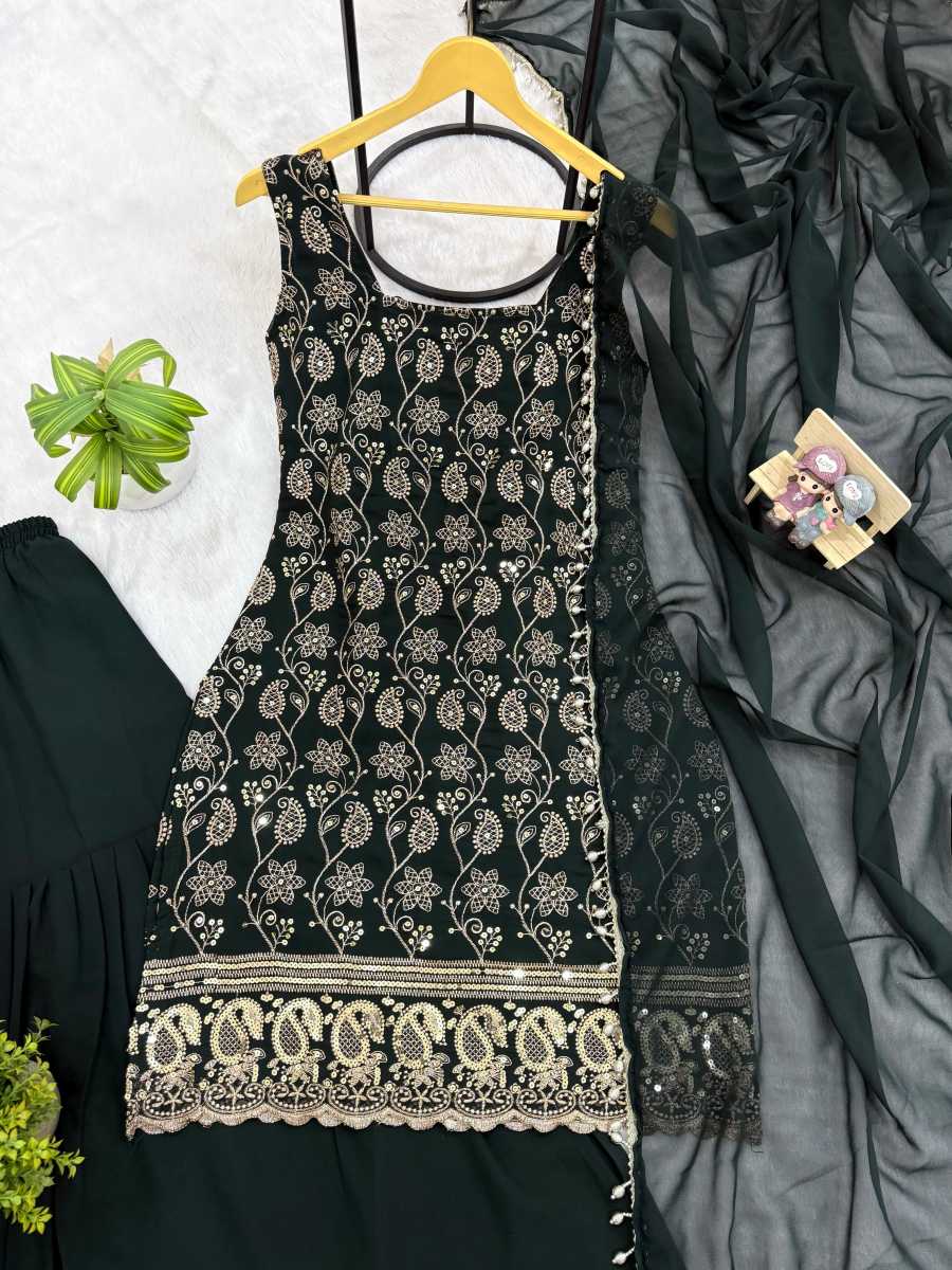 12DESIGNER GEORGETTE EMBROIDERY WORK WITH FANCY LACE WORK TOP SHARARA WITH DUPATTA FESTIVE WEAR WHOLESALE PRICE ETHNIC GARMENT (8)