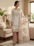 DESIGNER GMY SILK EMBROIDERY SEQUENCE WORK TOP PALAZZO WITH DUPATTA BABY PINK AND WHITE