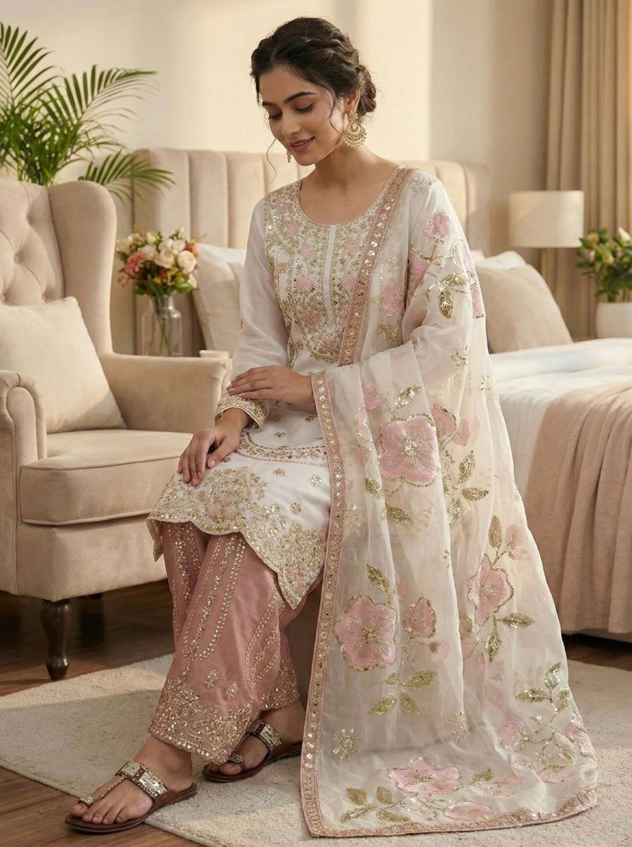 12DESIGNER GMY SILK EMBROIDERY SEQUENCE WORK TOP PALAZZO WITH DUPATTA FESTIVE WEAR WHOLESALE PRICE ETHNIC GARMENT (22)