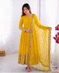 DESIGNER GEORGETTE EMBROIDERY SEQUENCE WORK GOWN WITH DUPATTA YELLOW