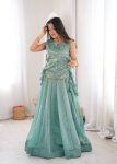 MODERN SALSA CRUSH PLAIN LEHENGA CHOLI WITH ZARI & SEQUENCE EMBROIDERY WORK WITH PEARL & MOTI LACE WORK KOTI SKY