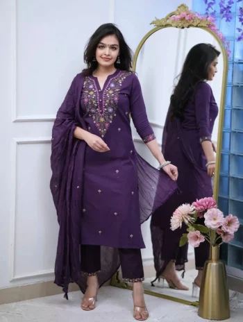 NEW ARRIVAL RAYON EMBROIDERY WORK TOP BOTTOM WITH DUPATTA PURPLE