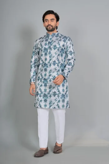 RICH LOOK RAYON  DIGITAL PRINT WORK MEN'S KURTA PAYJAMA BLUE