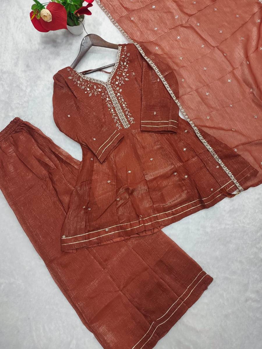 14FANCY CRUNCHY SILK EMBROIDERY SEQUENCE WORK TOP PALAZZO WITH DUPATTA FESTIVE WEAR WHOLESALE PRICE ETHNIC GARMENT (6)