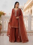 FANCY CRUNCHY SILK EMBROIDERY SEQUENCE WORK TOP PALAZZO WITH DUPATTA DUSTY ROSE