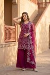 FANCY GEORGETTE EMBROIDERY SEQUENCE PEARL HAND WORK TOP PALAZZO WITH DUPATTA WINE