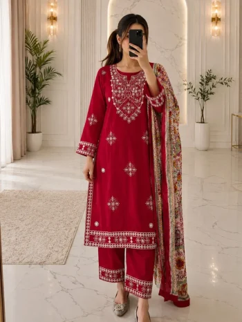 MODERN COTTON EMBROIDERY GOTA PATTI  WORK TOP BOTTOM WITH DUPATTA RANI