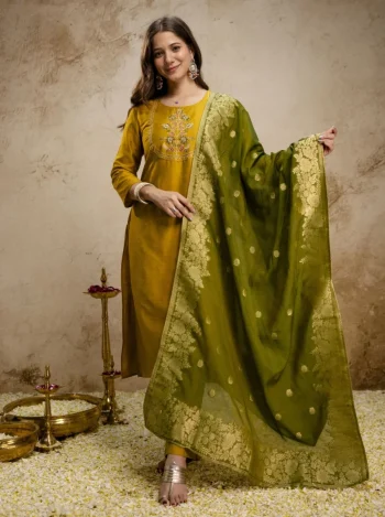 MODERN VETICAN SEQUENCE CODING EMBROIDERY WORK TOP BOTTOM WITH DUPATTA YELLOW