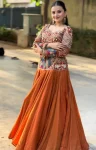 DESIGNER CHINON EMBROIDERY THREAD & SEQUENCE WORK LEHENGA CHOLI ORANGE
