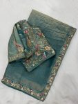 17DESIGNER FENDY SATIN SILK 3BEADS, SEQUNCE & CUTDANA EMBROIDERY WORK LACE BORDER WORK SAREE WITH STITCHED BLOUSE WEDDING WEAR WHOLESALE PRICE ETHNIC GARMENT (44)