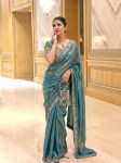 17DESIGNER FENDY SATIN SILK 3BEADS, SEQUNCE & CUTDANA EMBROIDERY WORK LACE BORDER WORK SAREE WITH STITCHED BLOUSE WEDDING WEAR WHOLESALE PRICE ETHNIC GARMENT (44)
