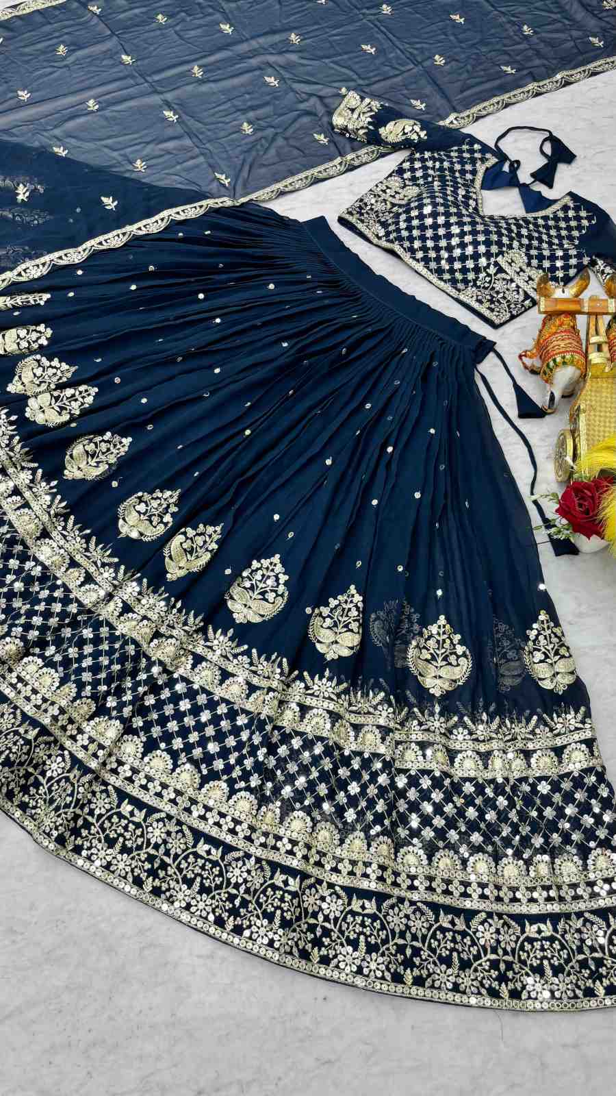 18DESIGNER GEORGETTE EMBROIDERY 7 MM SEQUENCE WORK LEHENGA CHOLI WITH DUPATTA WEDDING WEAR WHOLESALE PRICE ETHNIC GARMENT (14)