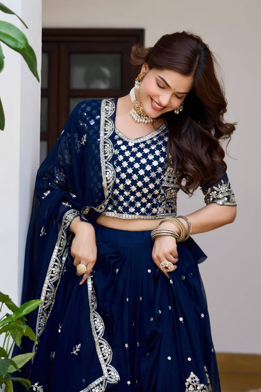 18DESIGNER GEORGETTE EMBROIDERY 7 MM SEQUENCE WORK LEHENGA CHOLI WITH DUPATTA WEDDING WEAR WHOLESALE PRICE ETHNIC GARMENT (17)