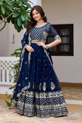 DESIGNER GEORGETTE EMBROIDERY 7 MM SEQUENCE WORK LEHENGA CHOLI WITH DUPATTA TEAL