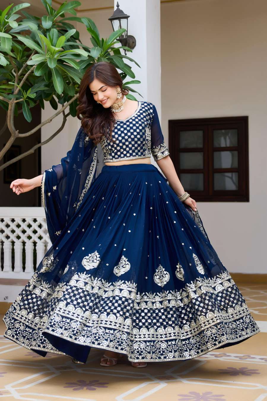 18DESIGNER GEORGETTE EMBROIDERY 7 MM SEQUENCE WORK LEHENGA CHOLI WITH DUPATTA WEDDING WEAR WHOLESALE PRICE ETHNIC GARMENT (19)