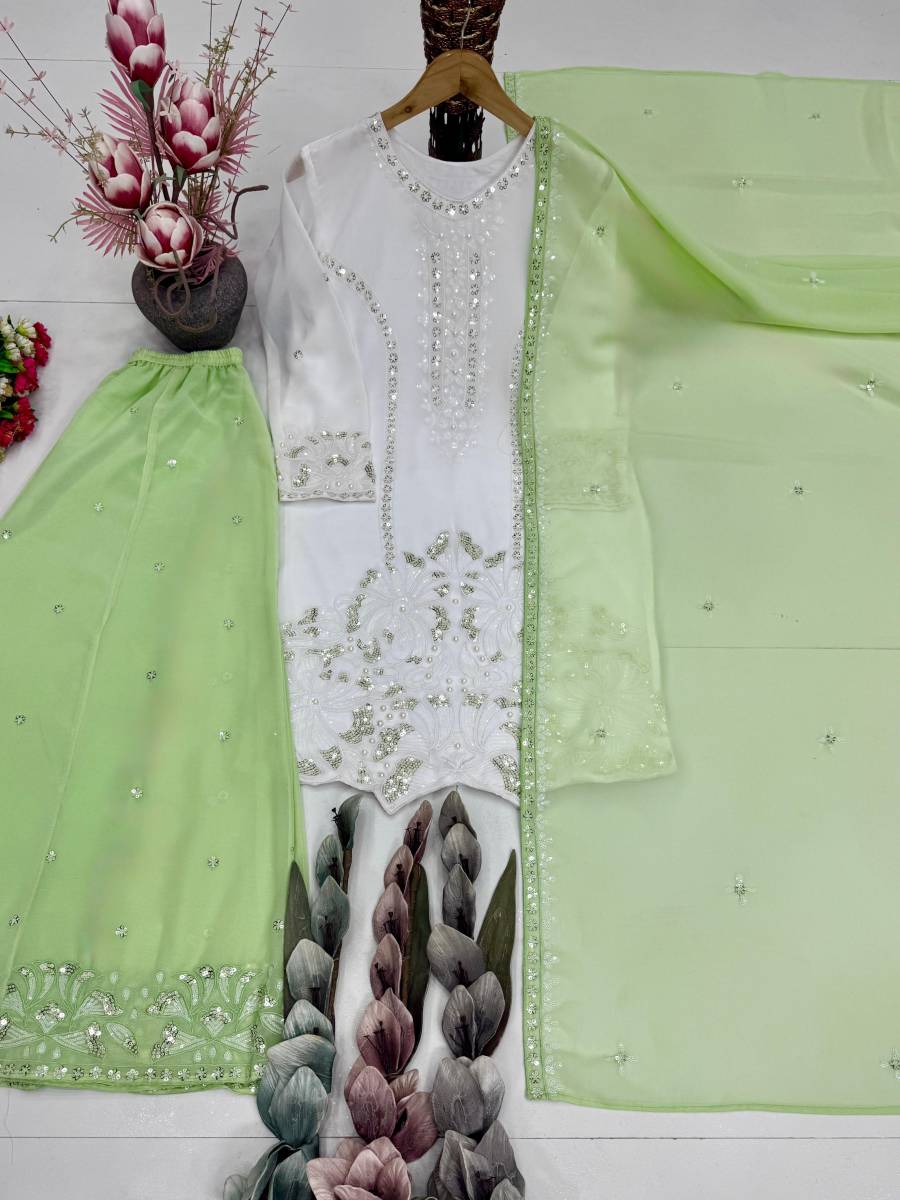 19DESIGNER GEORGETTE EMBROIDERY SEQUENCE WORK WITH PERAL MOTI HAND WORK TOP PALAZZO WITH DUPATTA FESTIVE WEAR WHOLESALE PRICE ETHNIC GARMENT (12)