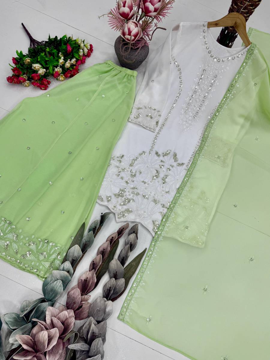 19DESIGNER GEORGETTE EMBROIDERY SEQUENCE WORK WITH PERAL MOTI HAND WORK TOP PALAZZO WITH DUPATTA FESTIVE WEAR WHOLESALE PRICE ETHNIC GARMENT (13)