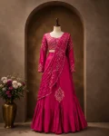 19MODERN CHINON SILK MULTI THREAD EMBROIDERY + SEQUENCE WORK LEHENGA SAREE WITH STITCHED BLOUSE PARTY WEAR WHOLESALE PRICE ETHNIC GARMENT (1)