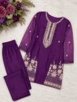 1DESIGNER CHINON EMBROIDERY BEADS WORK KURTI KOTI WITH BOTTOM SET PARTY WEAR WHOLESALE PRICE ETHNIC GARMENT (14)