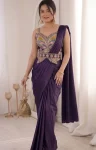 1DESIGNER CREPE EMBROIDERY WORK READY TO WEAR SAREE WITH STITCHED BLOUSE PARTY WEAR WHOLESALE PRICE ETHNIC GARMENT (6)