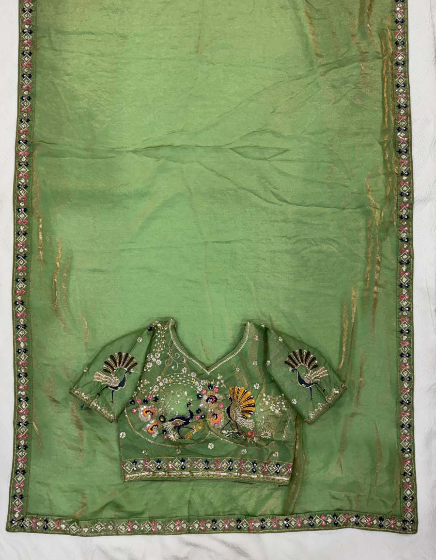 1DESIGNER FENDY SATIN SILK 3BEADS, SEQUNCE & CUTDANA EMBROIDERY WORK LACE BORDER WORK SAREE WITH STITCHED BLOUSE WEDDING WEAR WHOLESALE PRICE ETHNIC GARMENT (30)