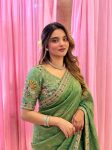 1DESIGNER FENDY SATIN SILK 3BEADS, SEQUNCE & CUTDANA EMBROIDERY WORK LACE BORDER WORK SAREE WITH STITCHED BLOUSE WEDDING WEAR WHOLESALE PRICE ETHNIC GARMENT (33)
