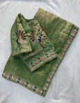 1DESIGNER FENDY SATIN SILK 3BEADS, SEQUNCE & CUTDANA EMBROIDERY WORK LACE BORDER WORK SAREE WITH STITCHED BLOUSE WEDDING WEAR WHOLESALE PRICE ETHNIC GARMENT (33)