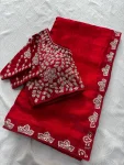 1DESIGNER FENDY SATIN SILK BEADS & SEQUENCE EMBROIDERY WORK LACE BORDER SAREE WITH STITCHED BLOUSE WEDDING WEAR WHOLESALE PRICE ETHNIC GARMENT (37)