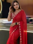 1DESIGNER FENDY SATIN SILK BEADS & SEQUENCE EMBROIDERY WORK LACE BORDER SAREE WITH STITCHED BLOUSE WEDDING WEAR WHOLESALE PRICE ETHNIC GARMENT (37)