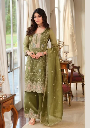 DESIGNER FENDY SILK CODING SEQUENCE & THREAD WORK TOP BOTTOM WITH DUPATTA MEHNDI