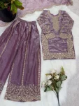 1DESIGNER FENDY SILK EMBROIDERY CODING AND SEQUENCE WORK MOTHER DAUGHTER SET FESTIVE WEAR WHOLESALE PRICE ETHNIC GARMENT (2)