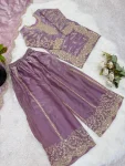 1DESIGNER FENDY SILK EMBROIDERY CODING AND SEQUENCE WORK MOTHER DAUGHTER SET FESTIVE WEAR WHOLESALE PRICE ETHNIC GARMENT (2)