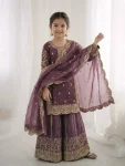 1DESIGNER FENDY SILK EMBROIDERY CODING AND SEQUENCE WORK MOTHER DAUGHTER SET FESTIVE WEAR WHOLESALE PRICE ETHNIC GARMENT (4)